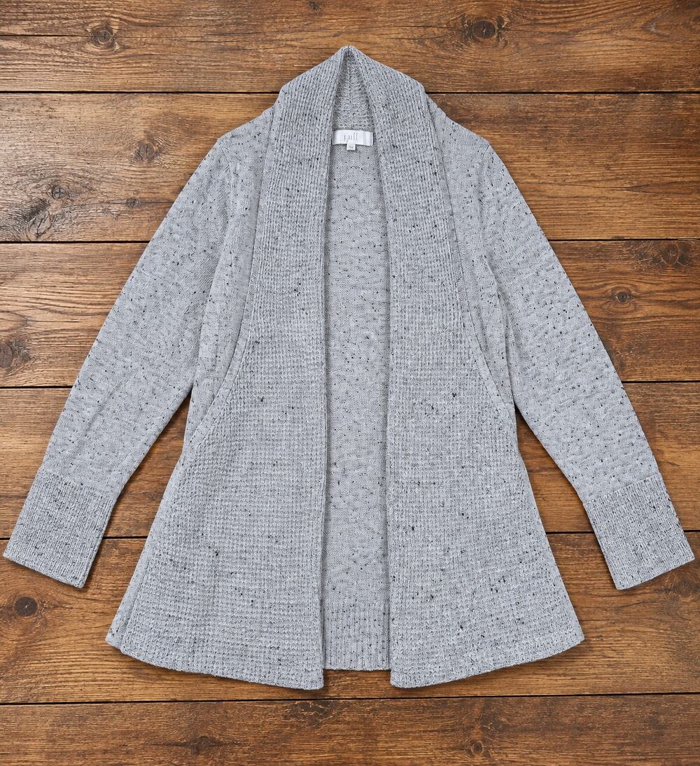 Verve Ami Cozy Minimalist Speckled Gray Open-Front Cardigan Sweater EUC